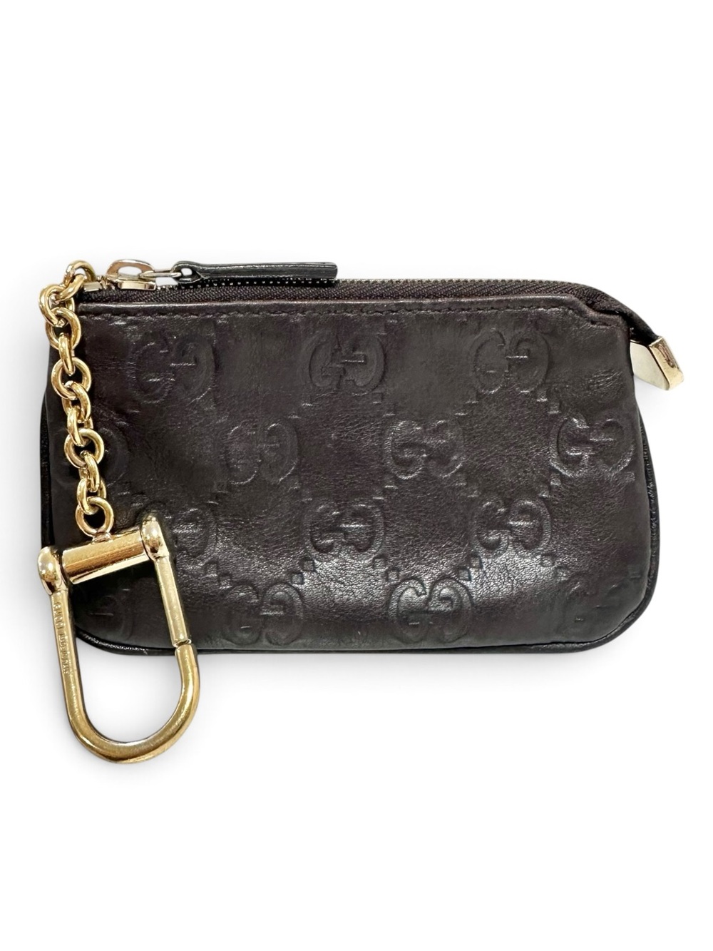 Gucci Brown GG Embossed Leather Key Cles Zippered Card & Key Holder